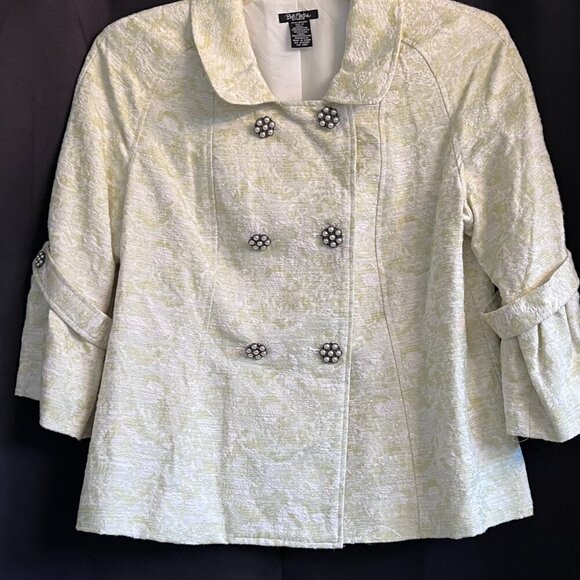 Bob Mackie Studio Womens Jacket Double Breasted Floral Brocade Button Detail - Picture 5 of 11